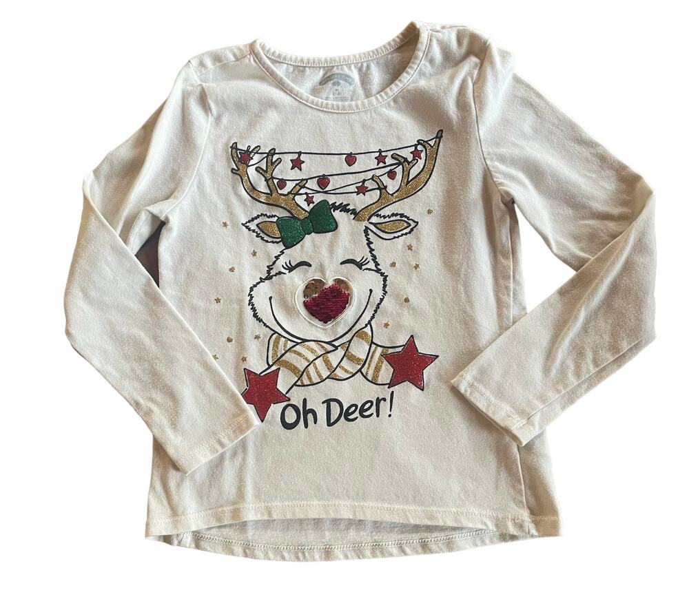 Holiday Time Girl's Reindeer Long Sleeve Top Sz M (7-8)